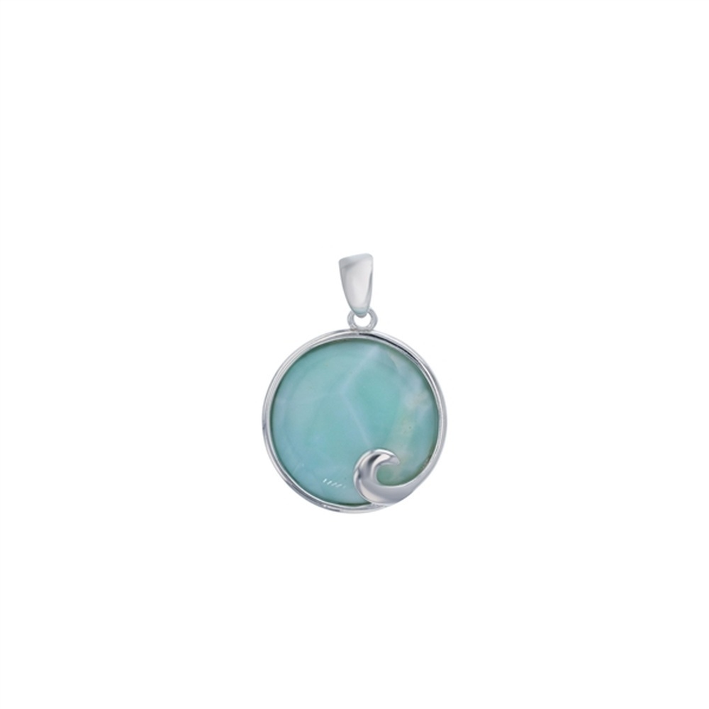 925 Sterling  Silver Larimar 17mm Round Bezel Swirl Pendant  3.2 gm